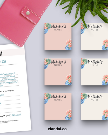 Bloc de notas adhesivas florales personalizados | Papelería personalizada para la oficina, 3 x 3 pulgadas