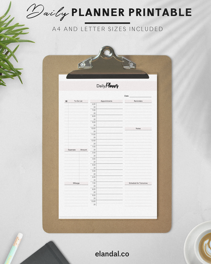 One-Page Undated Daily Planner Printable Letter Size