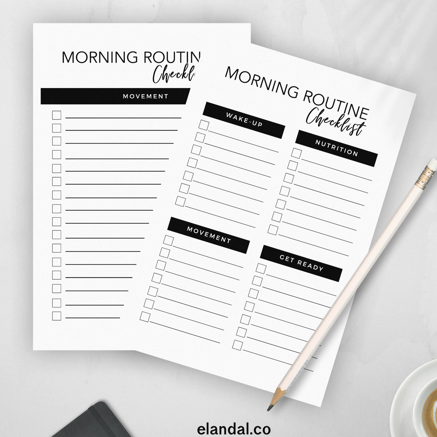 Printable Morning Routine Checklist Daily Planner Insert for Habit Formation and Productivity