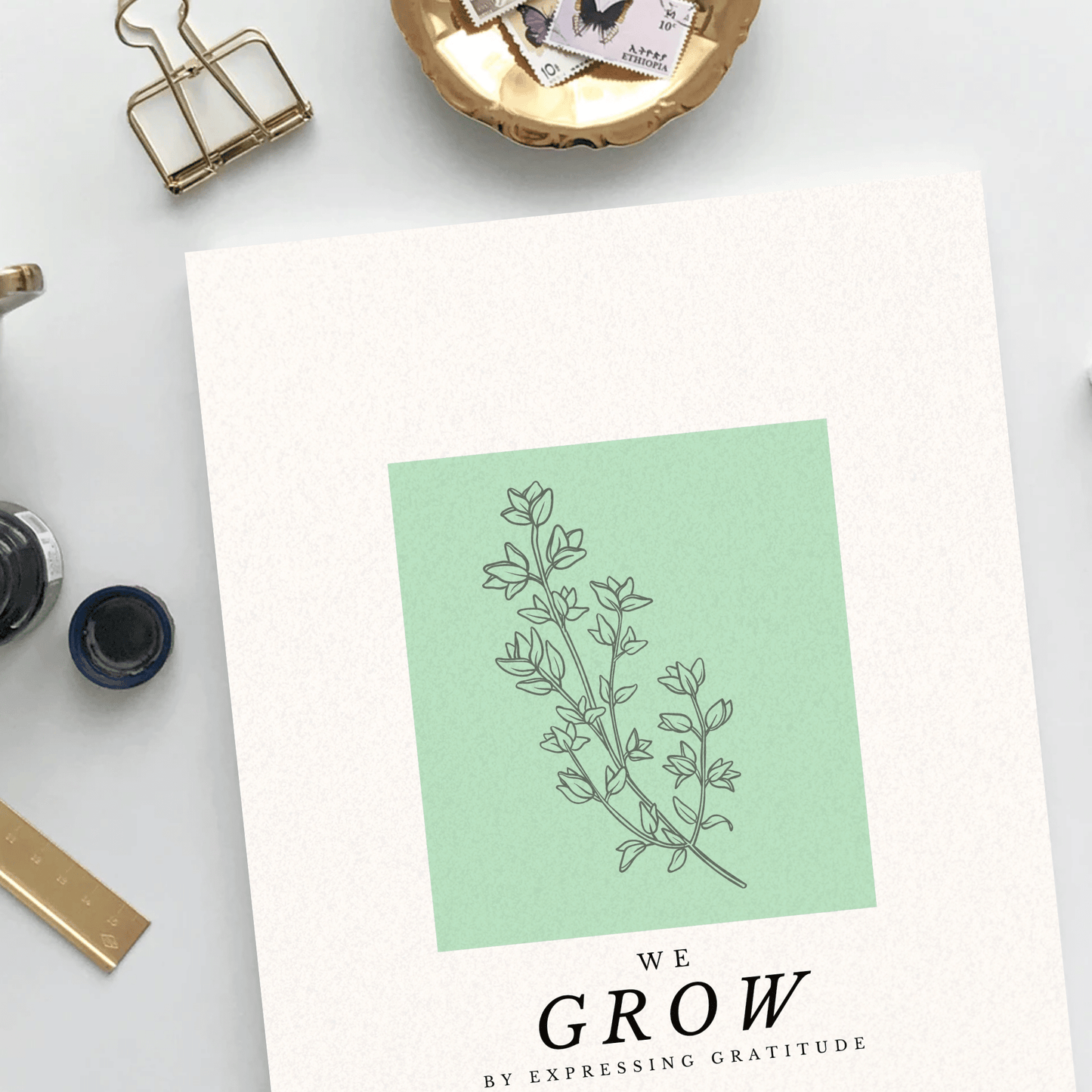 Grow Through Gratitude Inspirational Print Poster, Available in 5 Sizes, Office and Workspace Decor