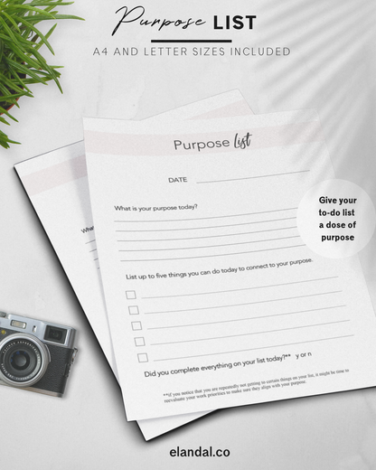 Purpose List - Printable Motivational Daily To-Do List Planner Page