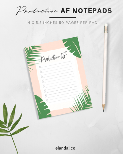 Productive AF Banana Leaf Design Mini Notepads, 4" x 5.5" in