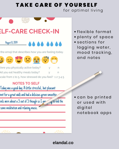 Self-Care Printable Planner Insert Stress Relief and Mood Tracker