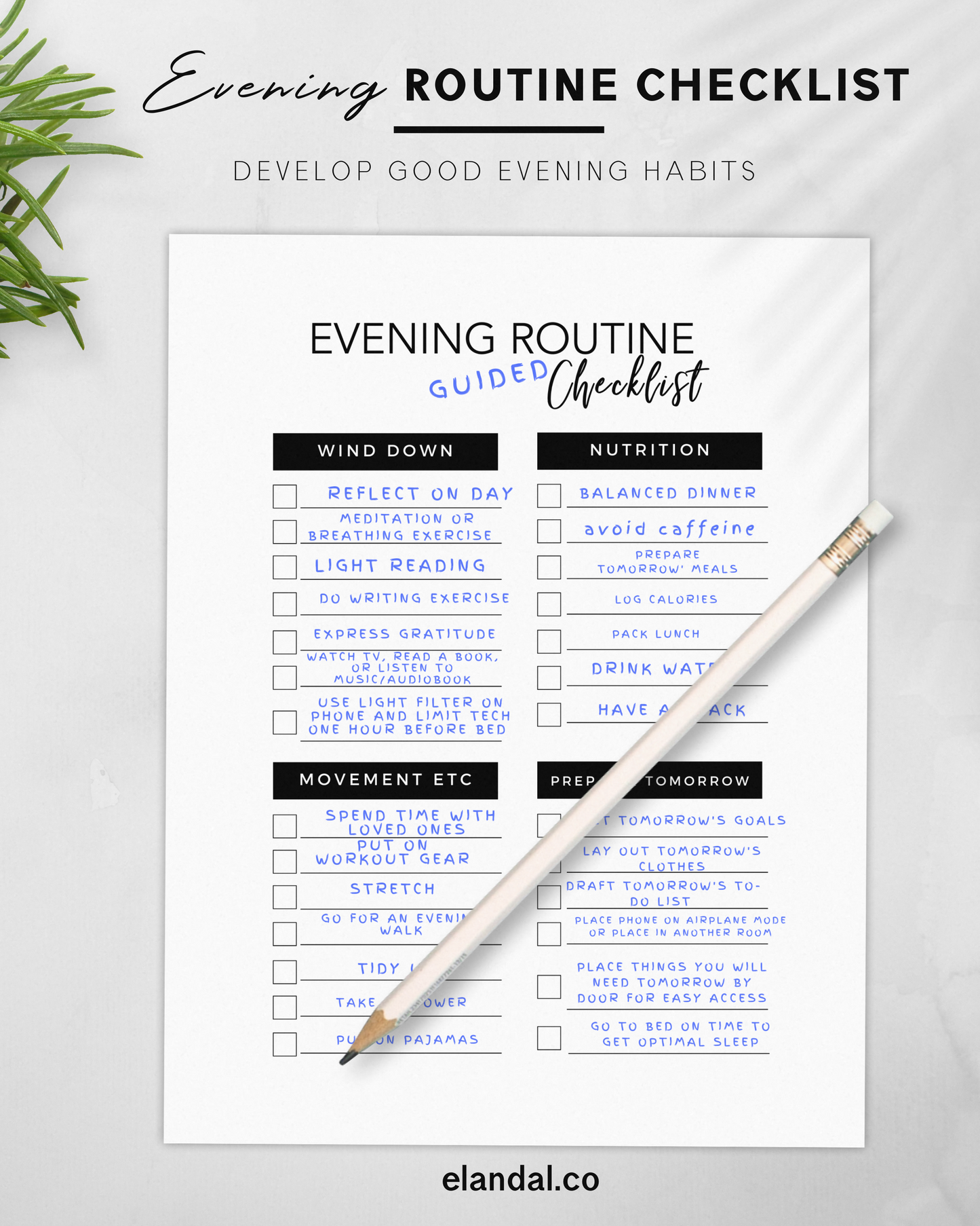 Printable Evening Checklist for Creating a Bedtime Routine