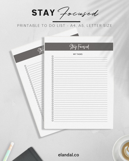 Stay Focused Printable To-Do List Productivity Planner Pages