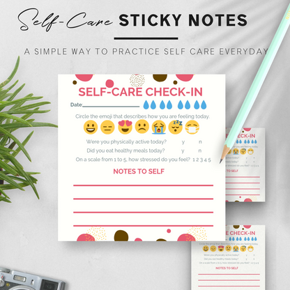 Self-Care Sticky Notes 3"x 3" Adhesive Note Pads for Productivity and Mood Tracking