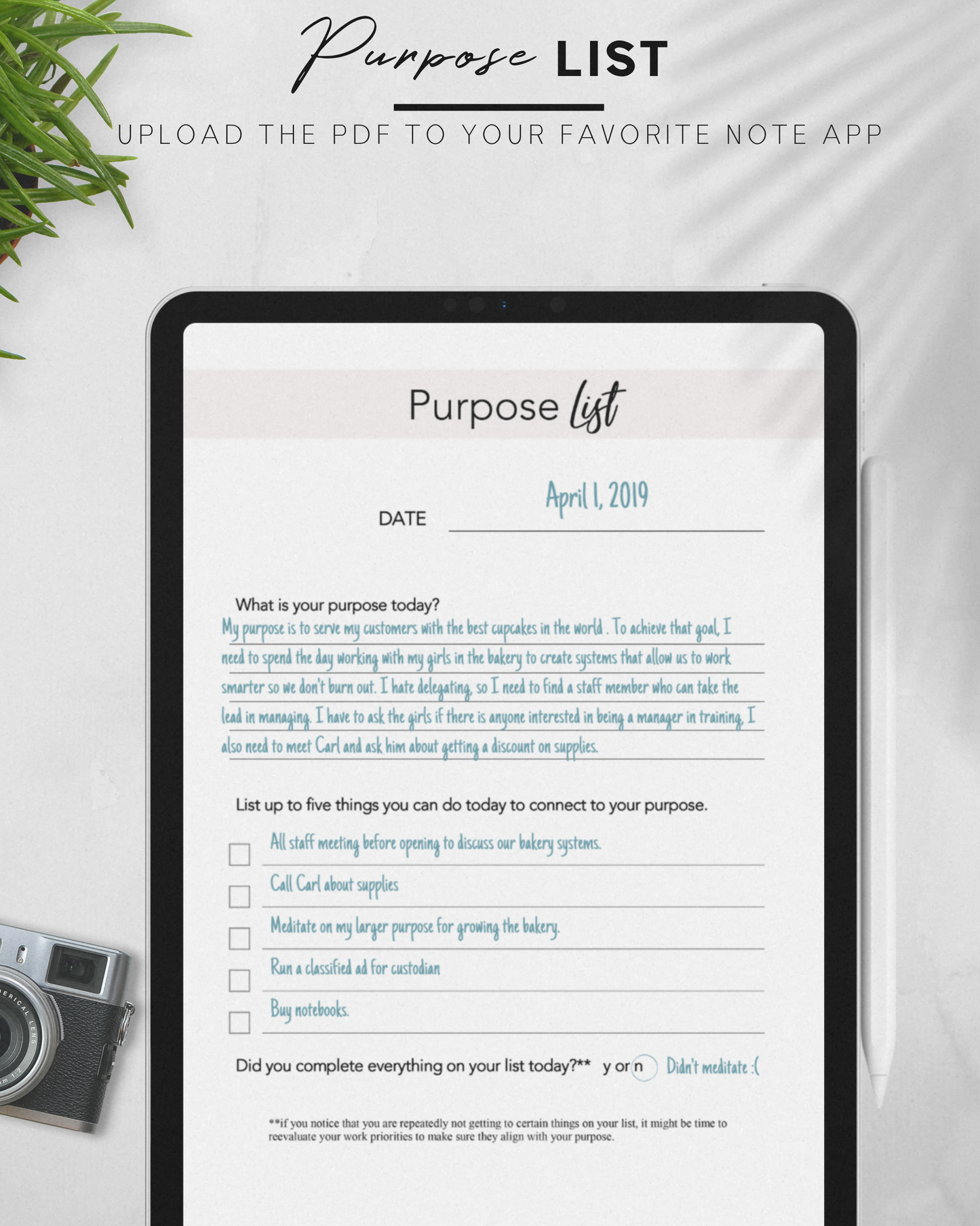 Purpose List - Printable Motivational Daily To-Do List Planner Page