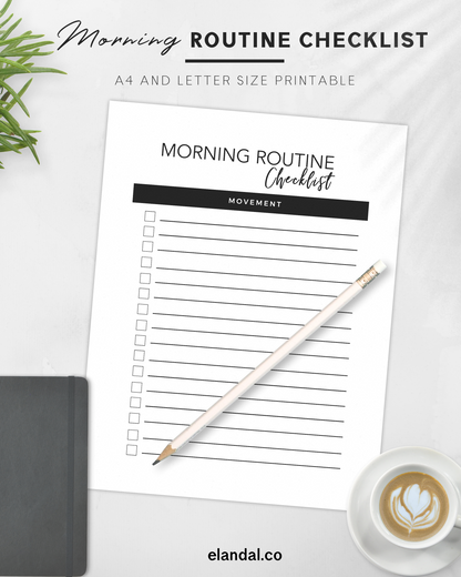 Printable Morning Routine Checklist Daily Planner Insert for Habit Formation and Productivity