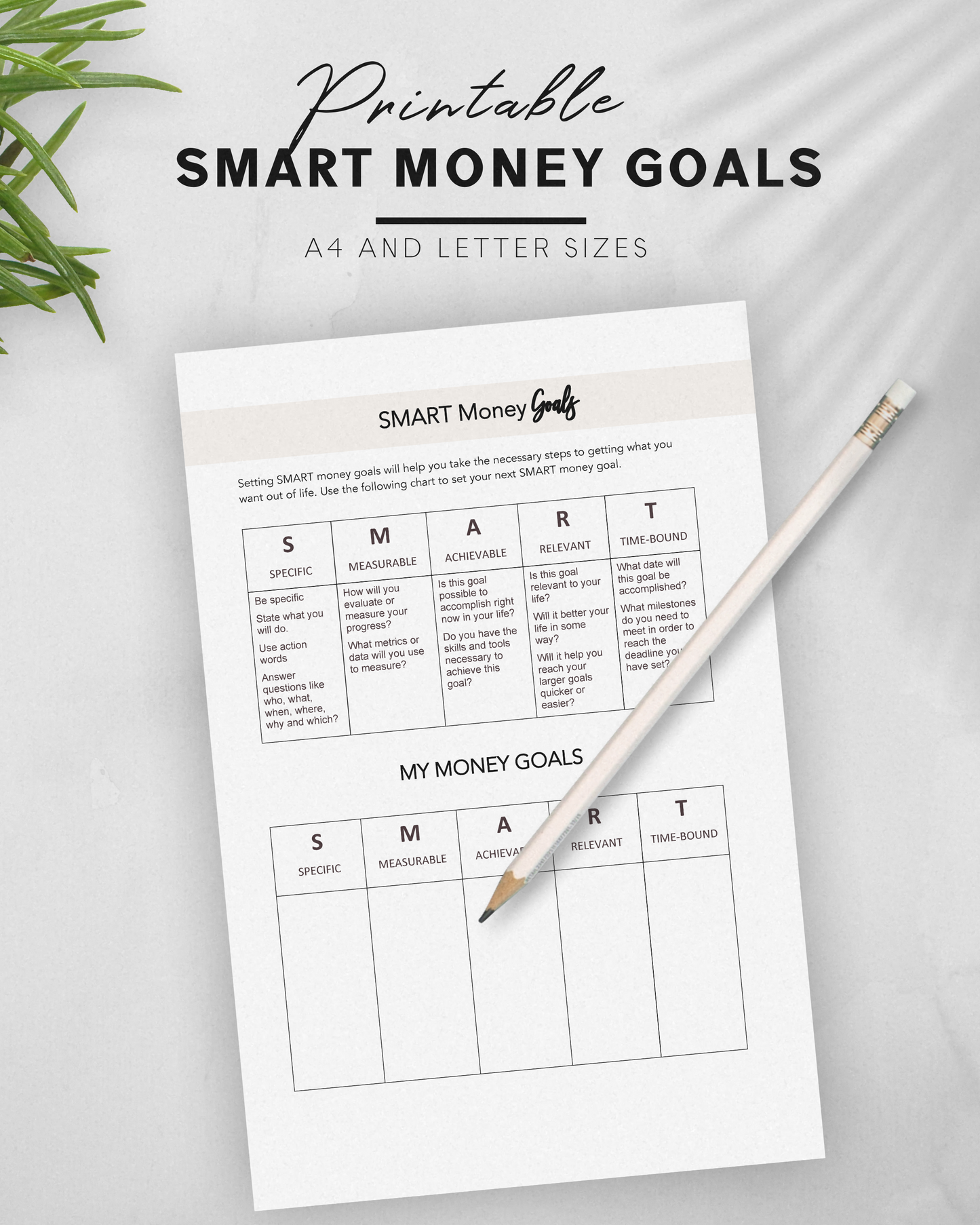 SMART Money Goals Budgeting Financial Printable Planning Resource