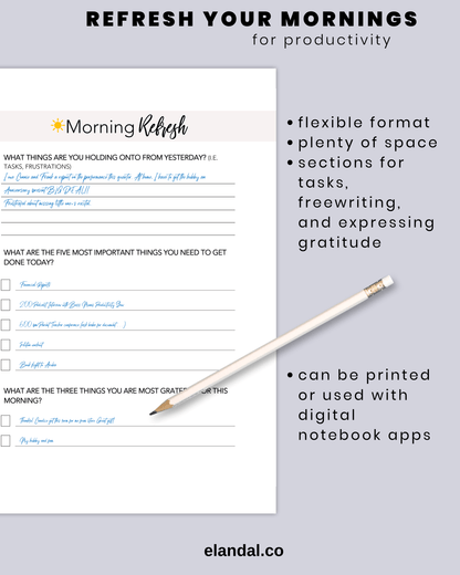 Morning Refresh Sheet: Self-Care Daily Planner Insert | Gratitude Journal | Task and To-Do List