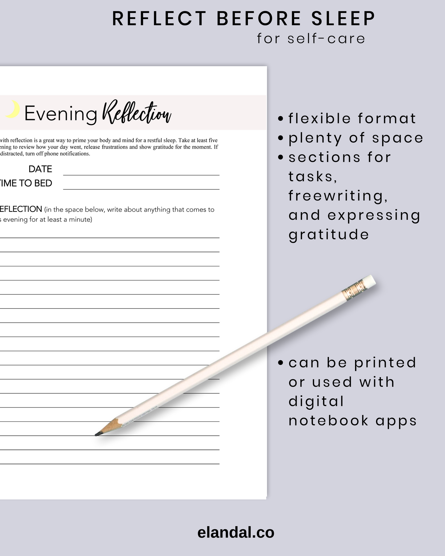 Evening Reflection Printable: Self-Care Daily Routine Planner Insert | Gratitude Journal Pages | Task and To-Do List | Bedtime Routine