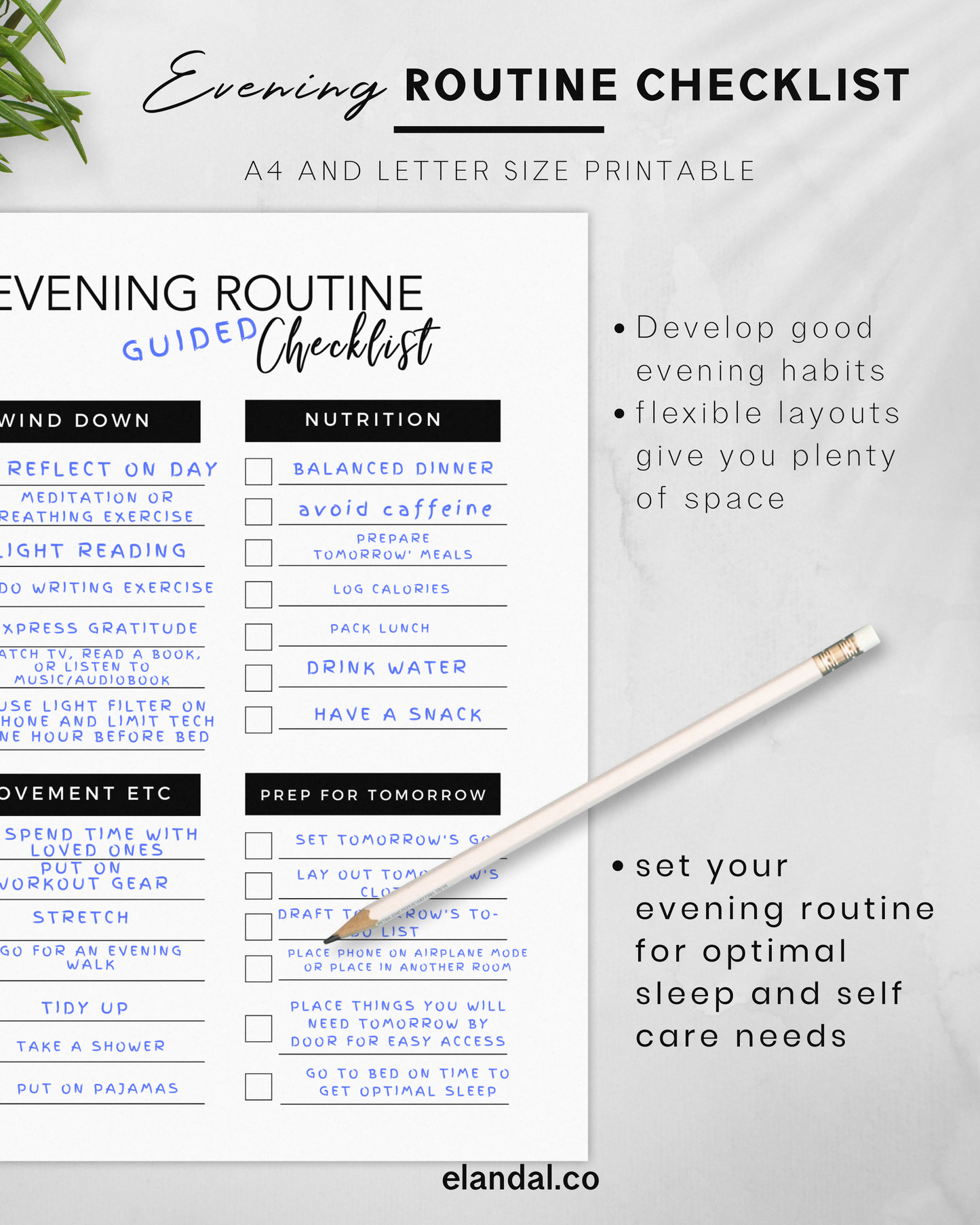 Printable Evening Checklist for Creating a Bedtime Routine