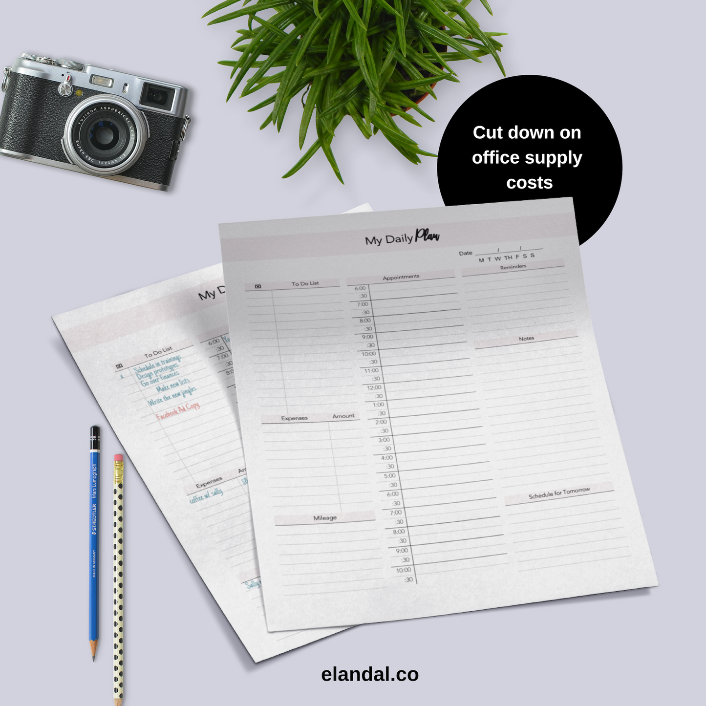 One-Page Undated Daily Planner Printable Letter Size