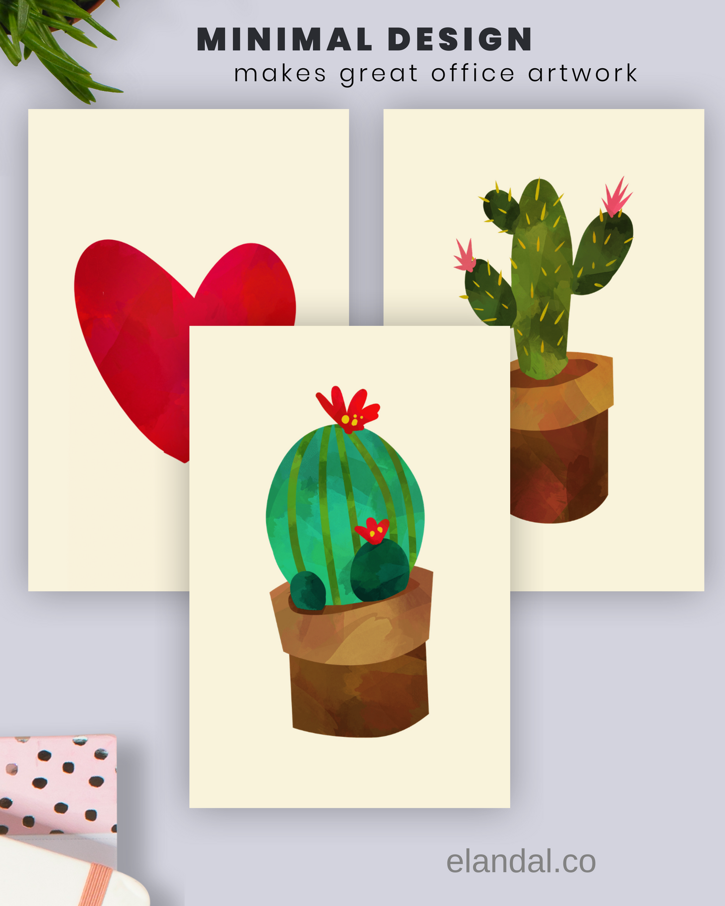 Printable Cactus Wall Art | Boho Home Office Decor for Cacti Lovers | Succulent Art Gift | Set of Three A4 Letter and Poster Sizes Included