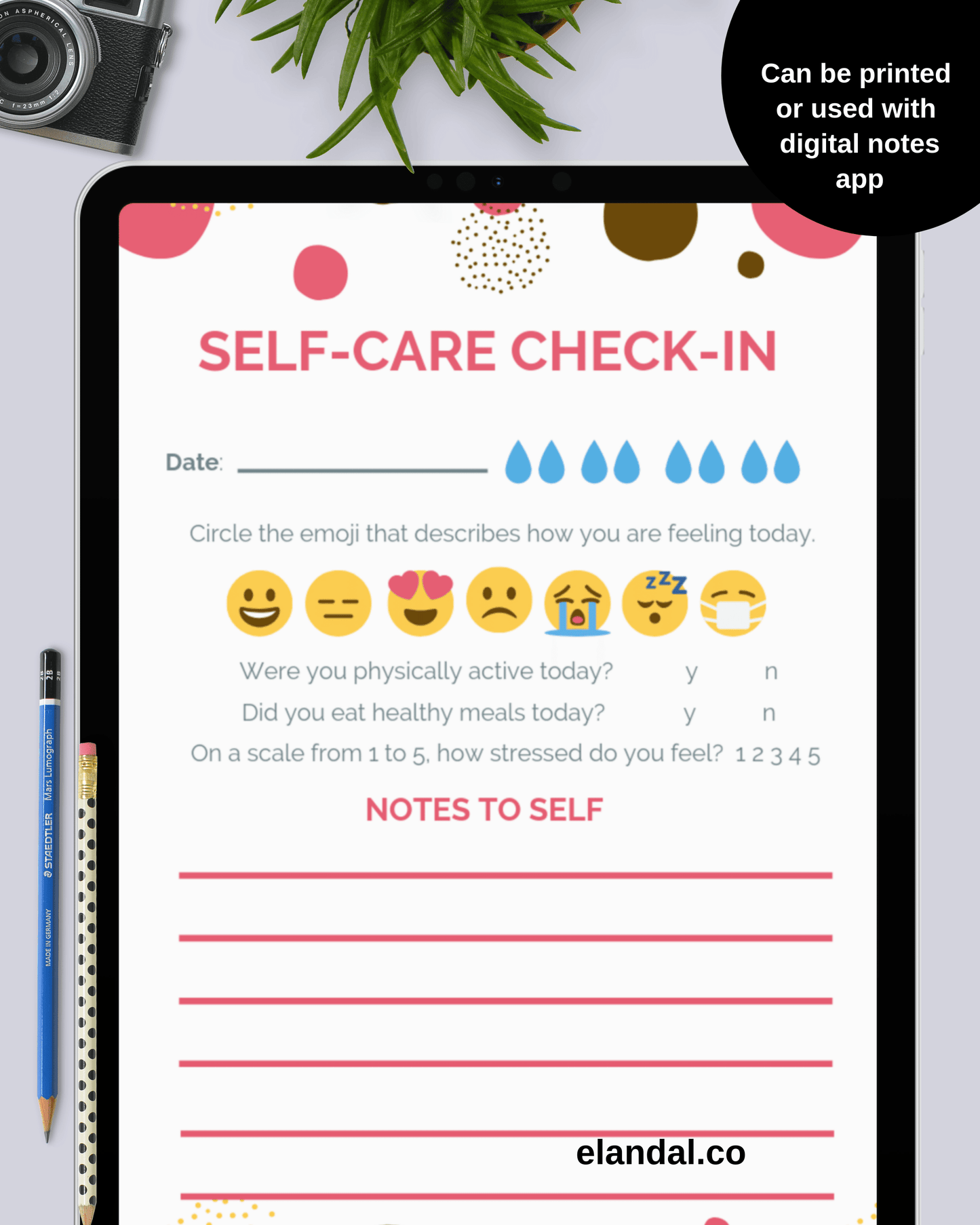 Self-Care Printable Planner Insert Stress Relief and Mood Tracker