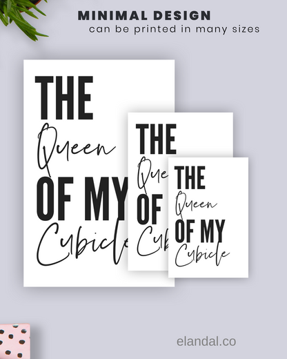 Queen of My Cubicle Printable Office Wall Decor | Minimal Quote Poster | Funny Office Art | Poster Digital Download | Coworker Gift for Her