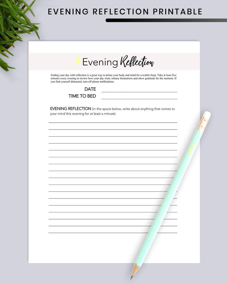 Evening Reflection Printable: Self-Care Daily Routine Planner Insert | Gratitude Journal Pages | Task and To-Do List | Bedtime Routine