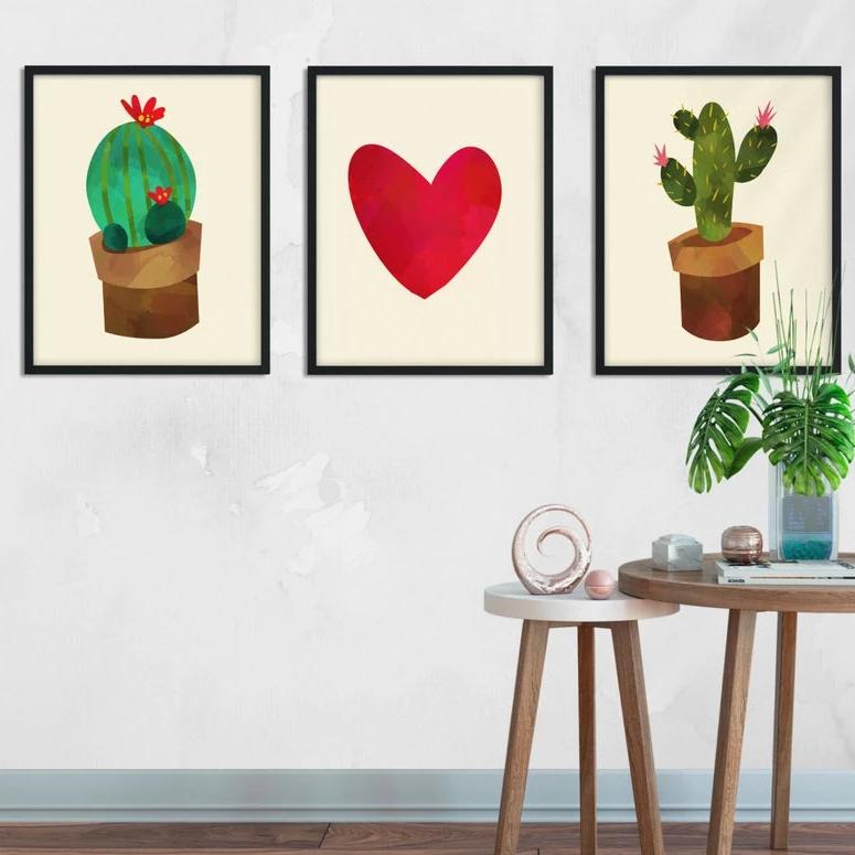 Printable Cactus Wall Art | Boho Home Office Decor for Cacti Lovers | Succulent Art Gift | Set of Three A4 Letter and Poster Sizes Included